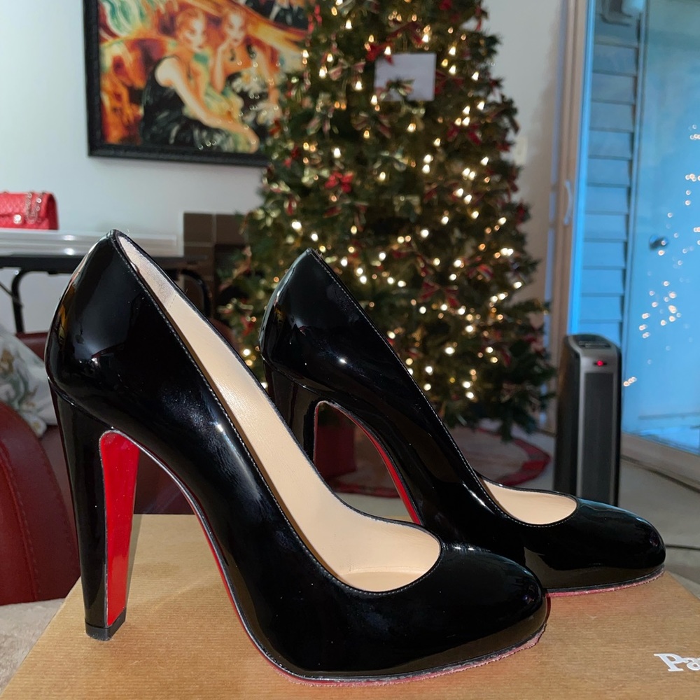Christian Louboutin beautiful black patent leather-worn once, authentic box:).